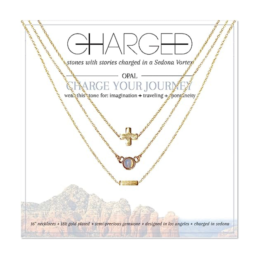 Charged 16" Opal & 18k Gold Plated Necklace (Set of 3)