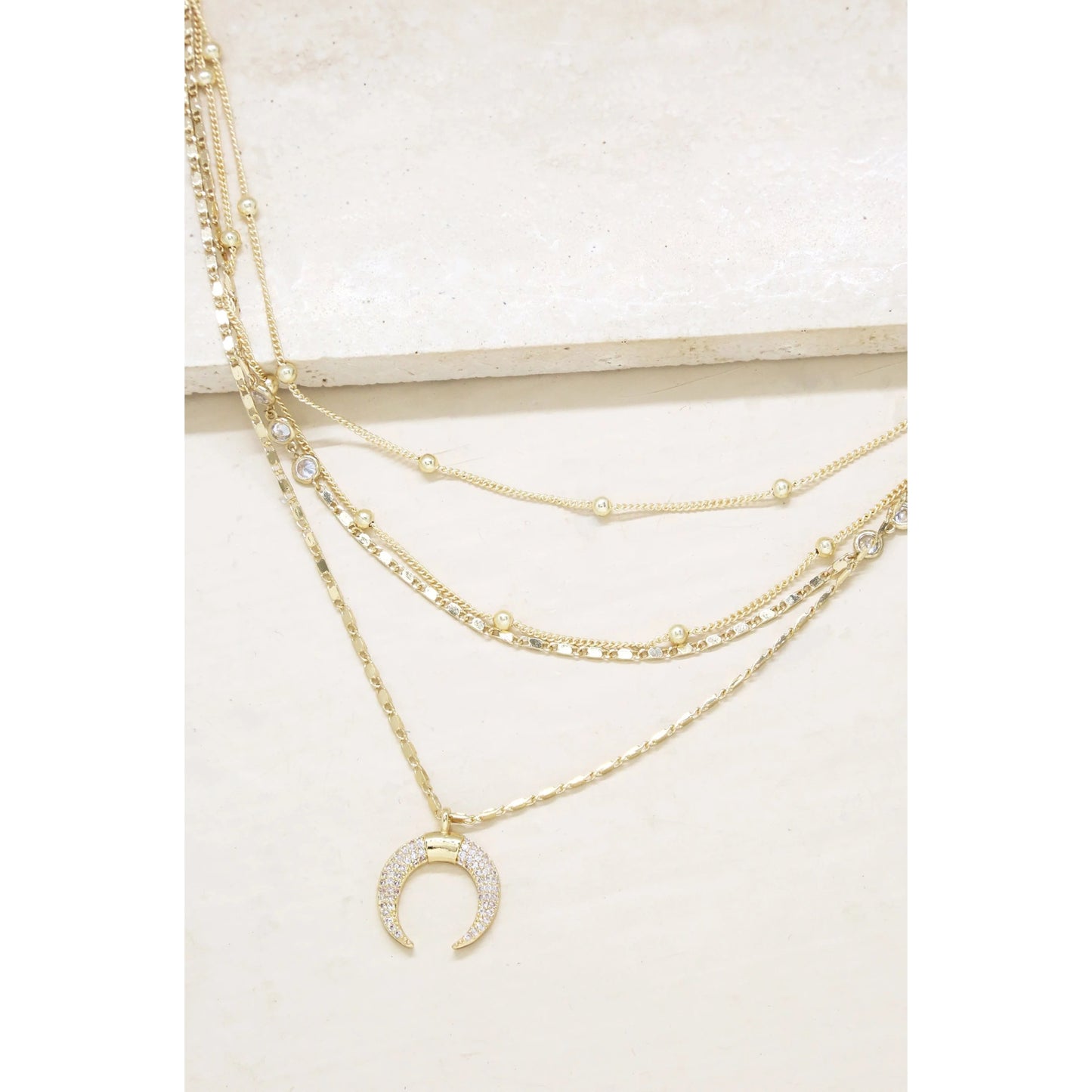 Ettika Layered Gold Chain and Crescent Horn 18k Gold Plated Necklace