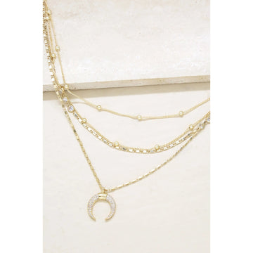 Ettika Layered Gold Chain and Crescent Horn Necklace in 18K Gold Plated over Brass