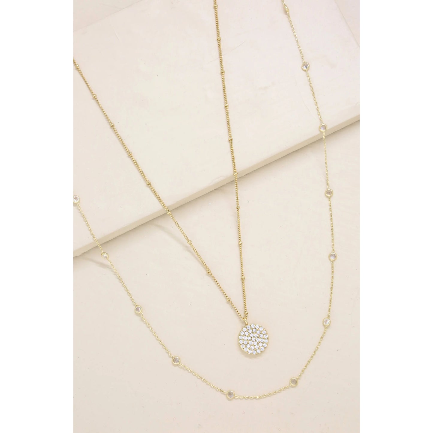 Ettika Crystal Disc Layered 18k Gold Plated Necklace Set