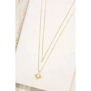 Ettika Layered Starburst and Crystal Necklace in 18K Gold Plated over Metal