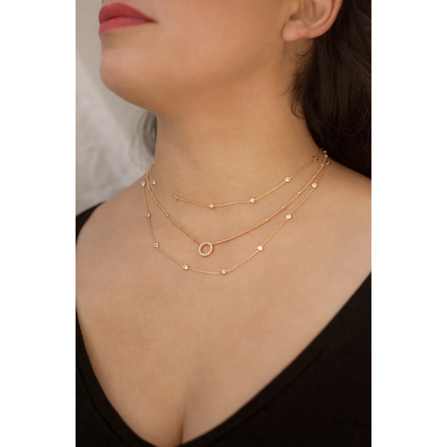 Ettika Monroe Crystal Strand Layered 18k Gold Plated Necklace