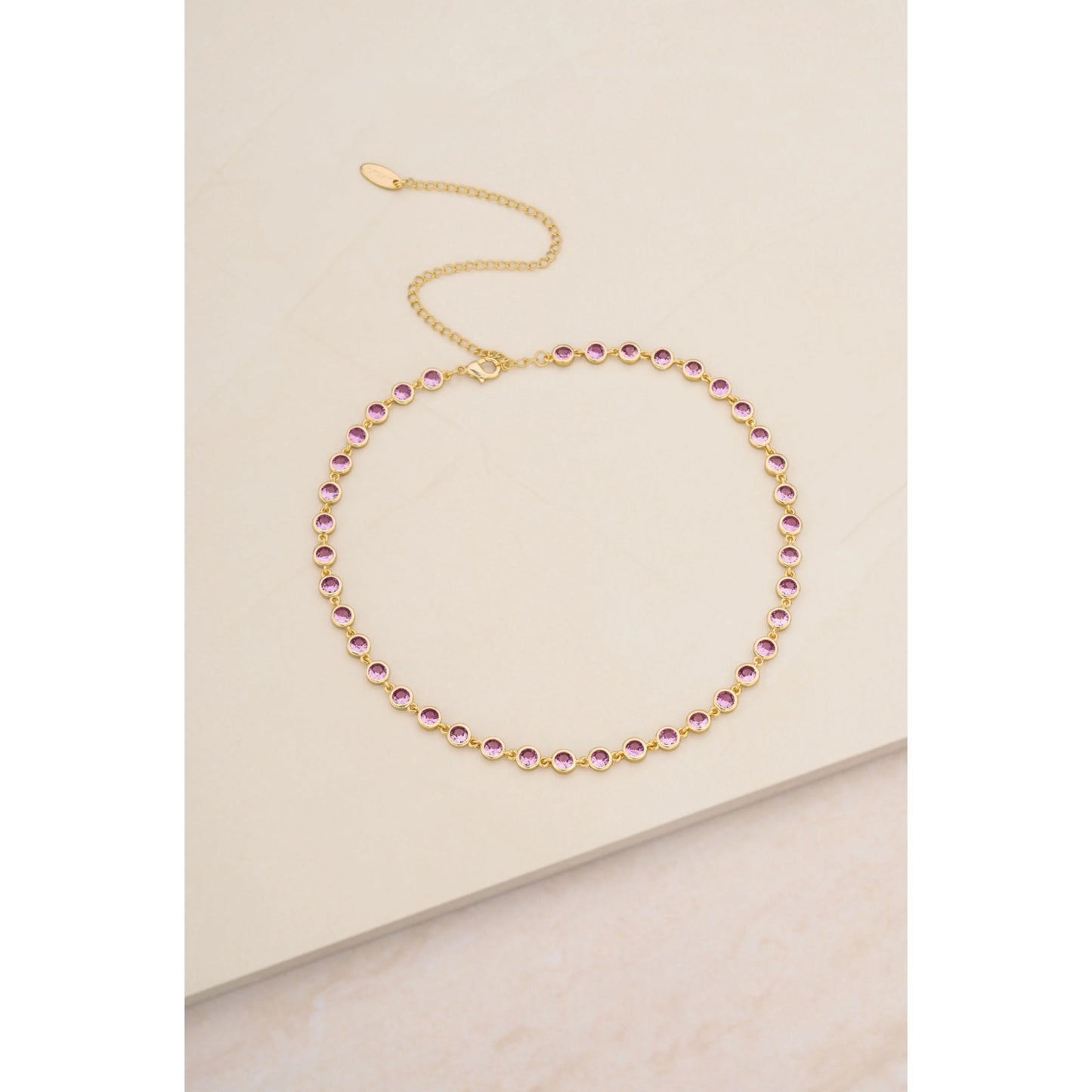 Ettika Light Pink Crystal Disc 18k Gold Plated Link Necklace