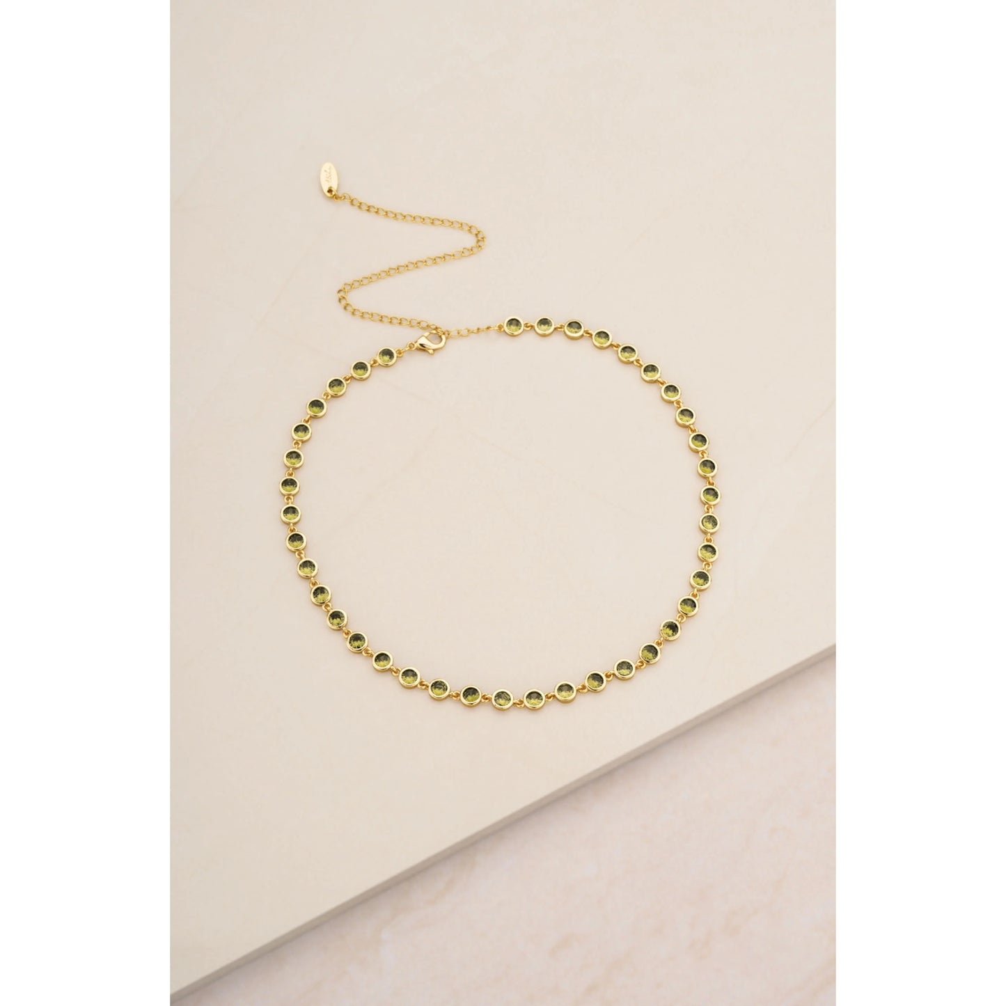 Ettika Peridot Crystal Disc 18k Gold Plated Link Necklace