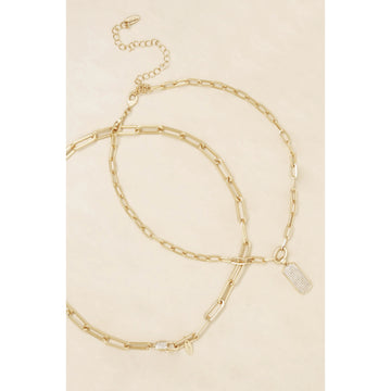 Ettika Linked Up Crystal Pendant Layered Necklace Set in 18K Gold Plated Over Metal
