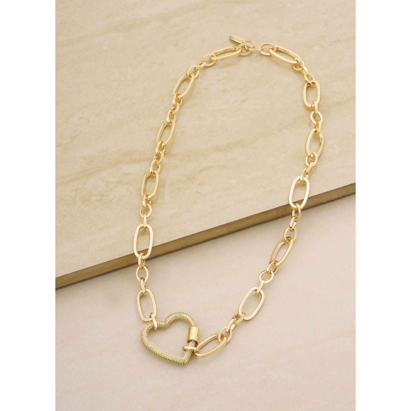 Ettika 16" Open Heart Lock Necklace in 18k Gold Plate Over Brass and Steel