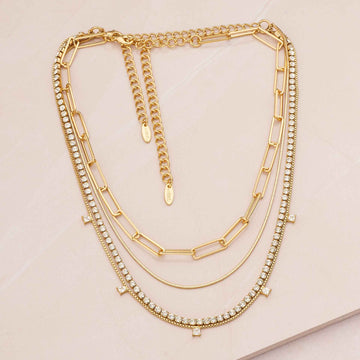 Ettika 15" Mixed Chain and Crystal Necklace Set in 18K Gold Plated Over Brass and Steel
