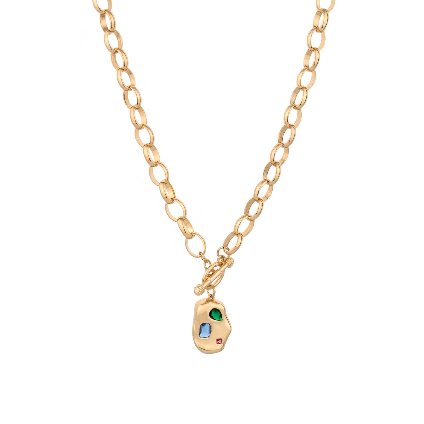 Ettika 18" Rainbow Crystal Nugget 18k Gold Plated Toggle Necklace