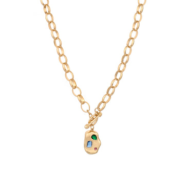 Ettika 18" Rainbow Crystal Nugget Toggle Necklace in 18K Gold Plated over Metal
