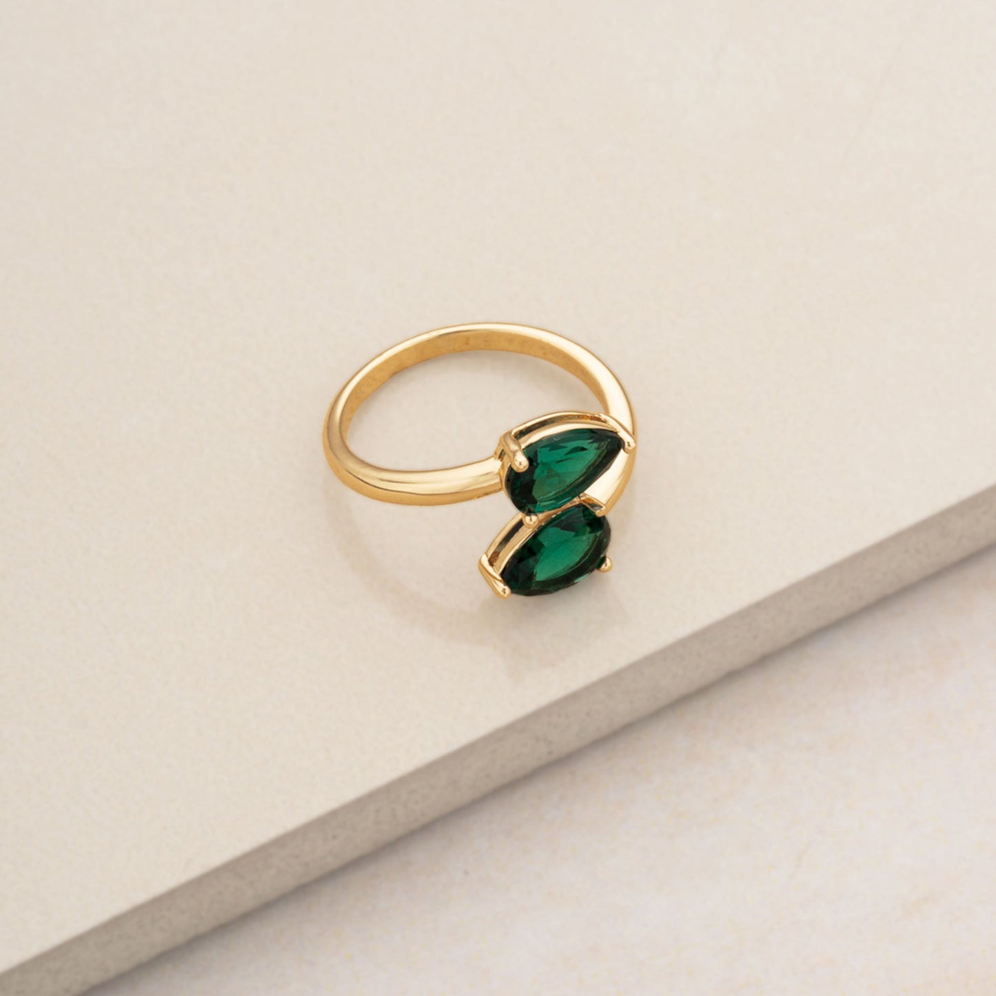 Ettika Women's Gold-Tone Emerald Crystal Teardrop Wrap Ring - Size 6