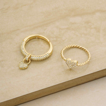 Ettika Women's Love Locked Ring in Gold-Tone Metal (Set of 2)