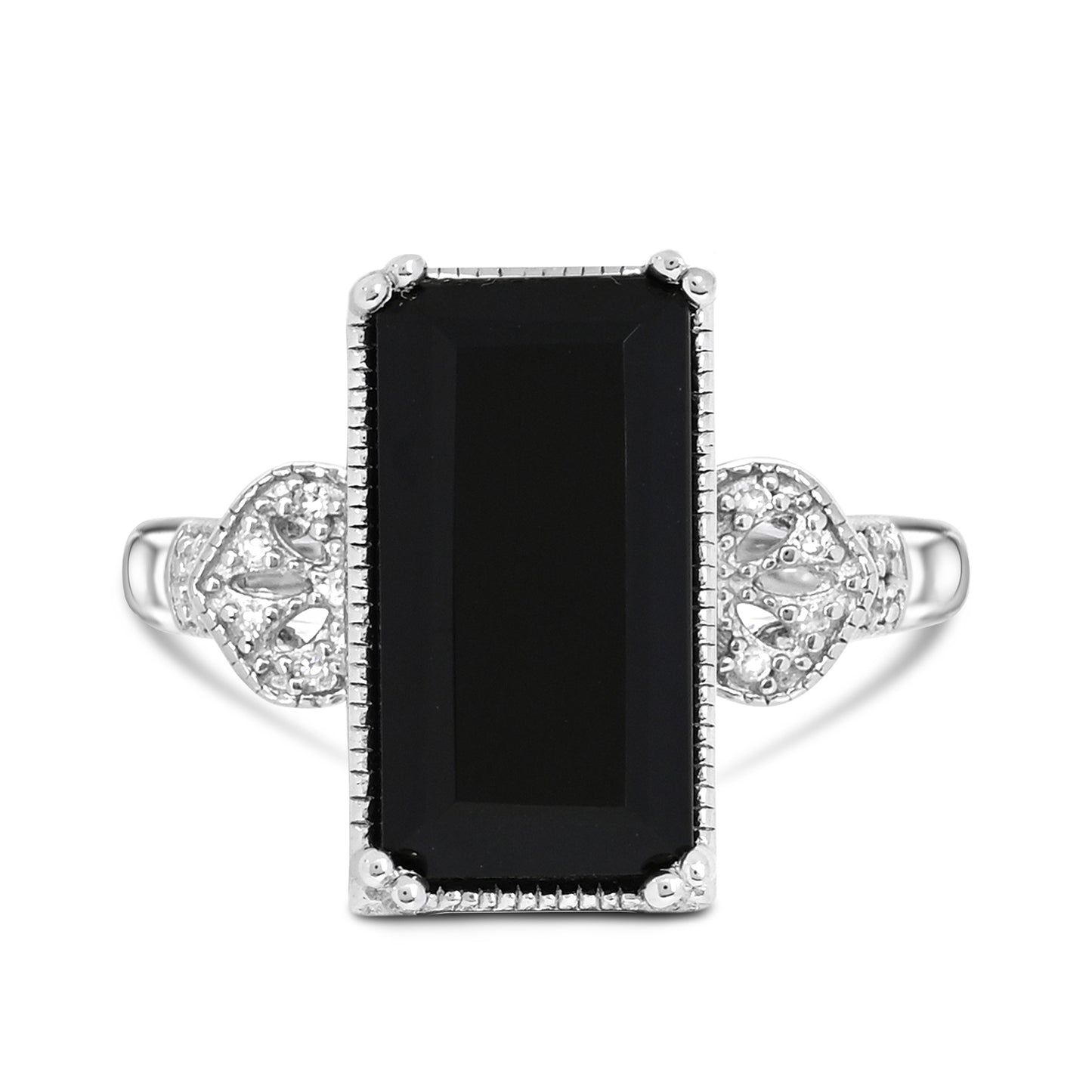 Sterling Silver Black Onyx and Diamonds Ring