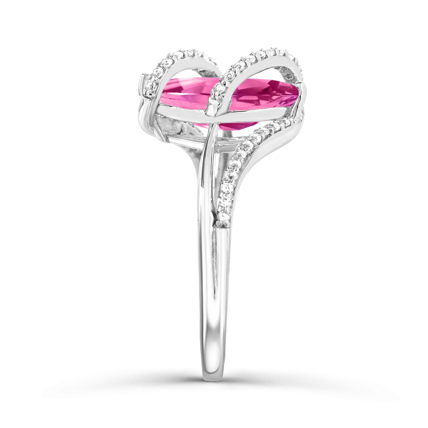 Sterling Silver Created Pink Sapphire and White Topaz Ring