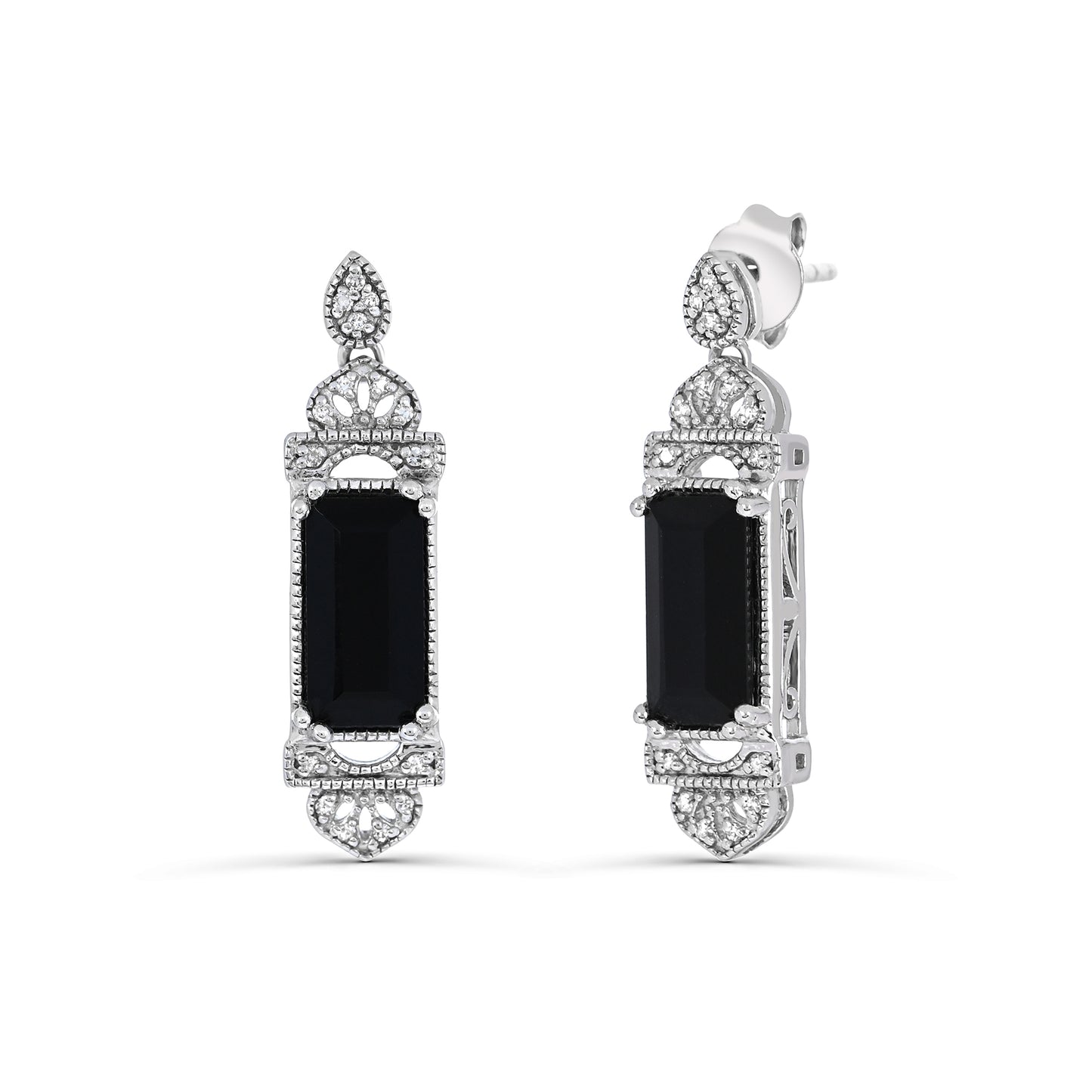 Sterling Silver Black Onyx and Diamonds Earrings