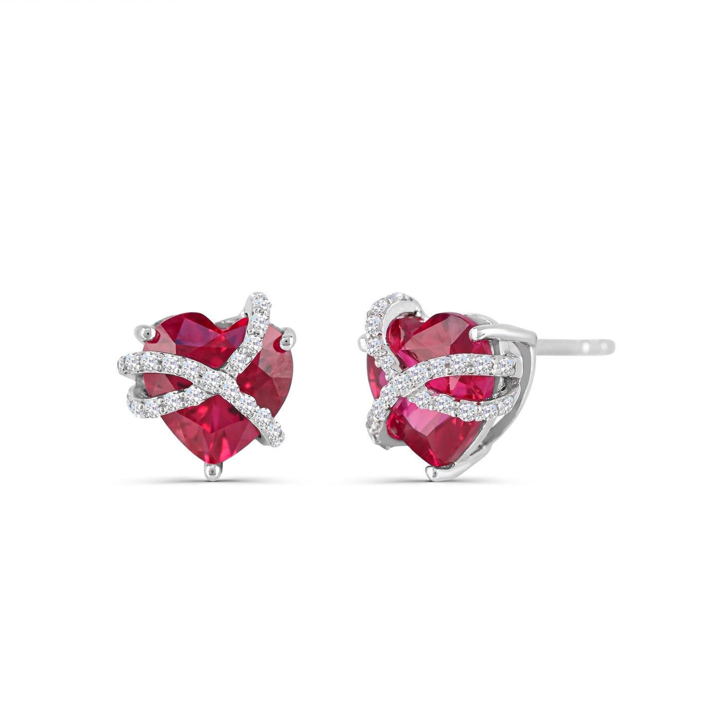 Sterling Silver Created Ruby and Created White Sapphire Stud Earrings