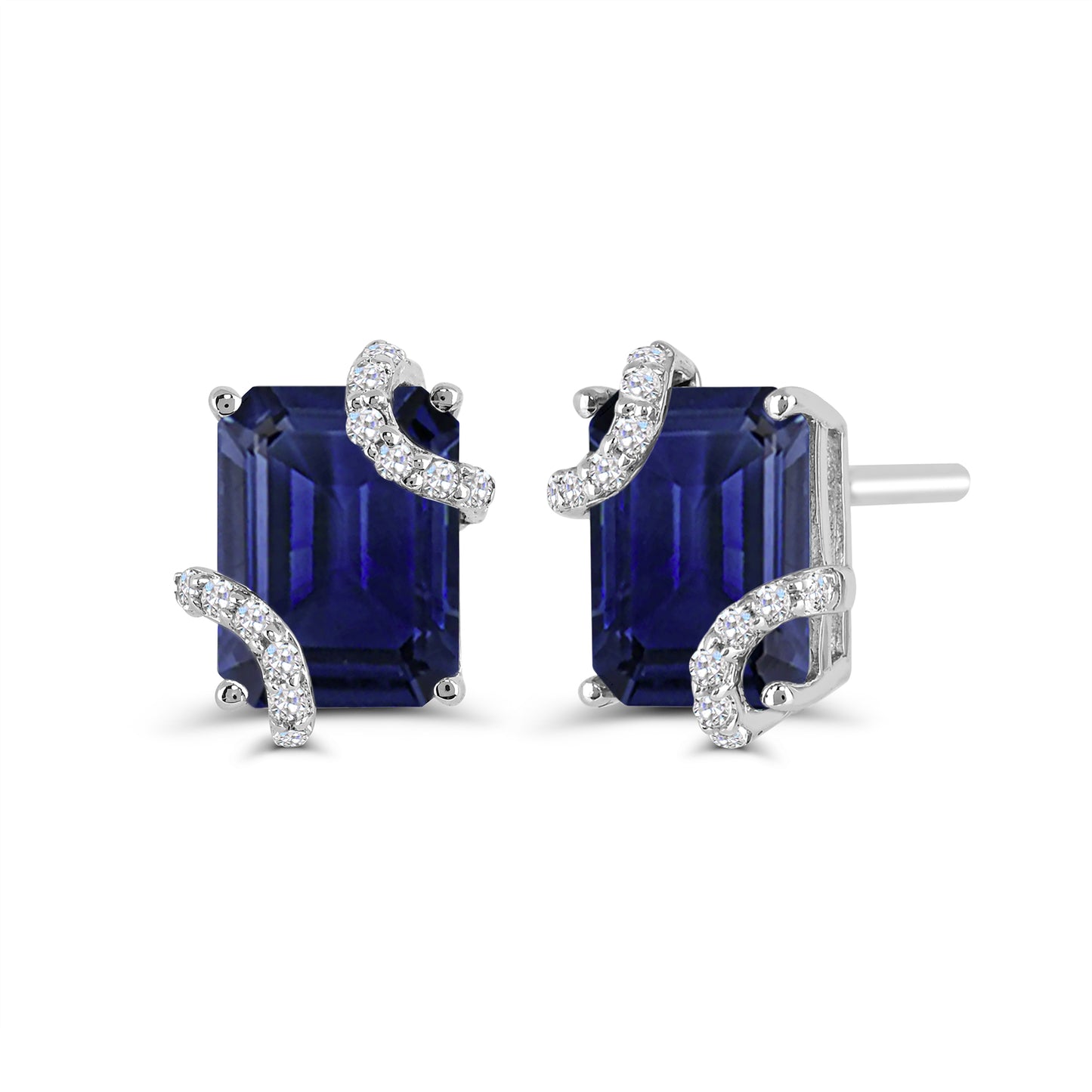 Sterling Silver Created Blue Sapphire and Created White Sapphire Earrings