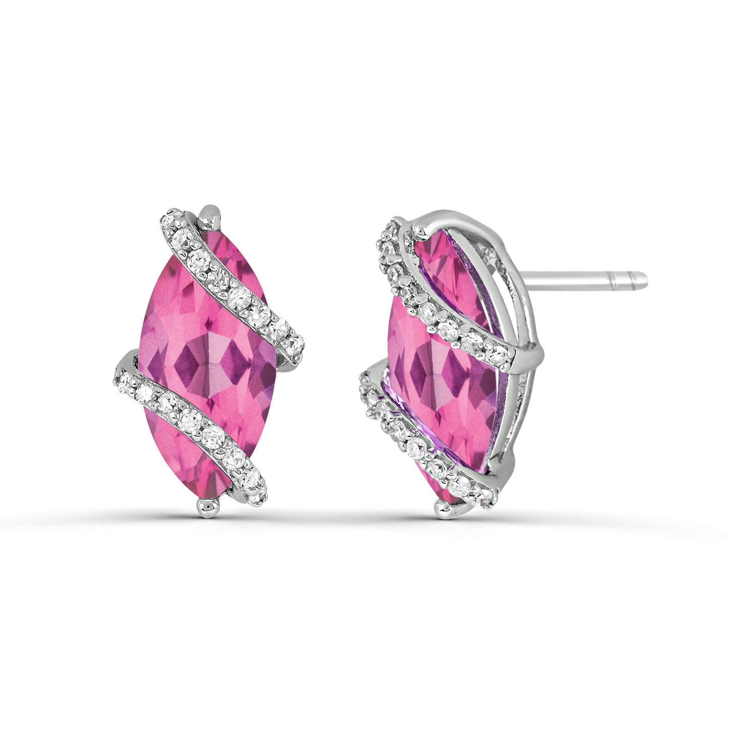 Sterling Silver Created Pink Saphire and White Topaz Stud Earrings