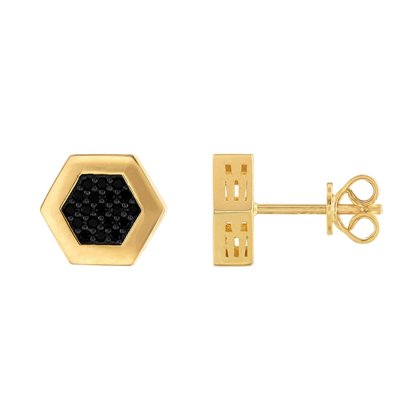 Aros con forma hexagonal de diamantes negros de 3/8 ct. en oro amarillo de 14 k para hombre de Bulova