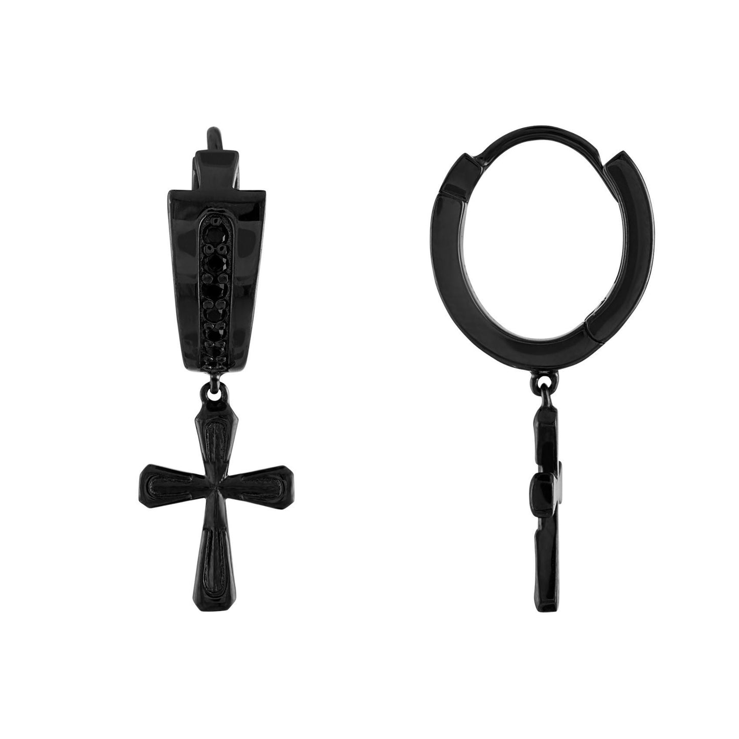 Aros colgantes con cruz de diamantes negros de 1/6 ct en baño de rutenio para hombre de Bulova