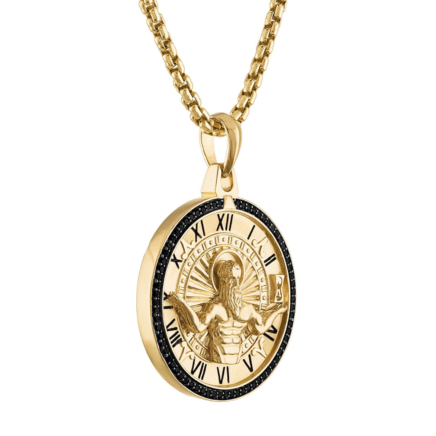 Bulova Men's 26" Chronos God of Time 1/4 ct. t.w. Black Diamond Pendant Necklace in 14k Gold Plating