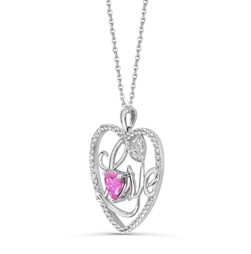 Affinity Designs Rhodium Plated 18' Cable Chain Love Pink Diamond Heart Necklace