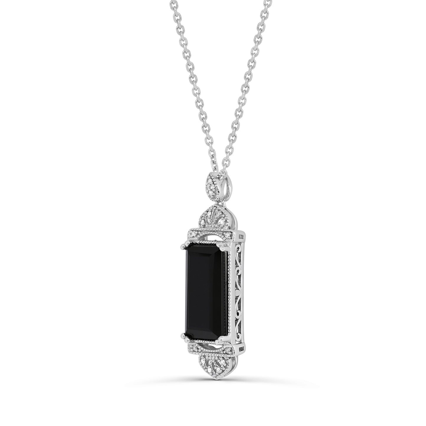 Sterling Silver Black Onyx and Diamonds Necklace