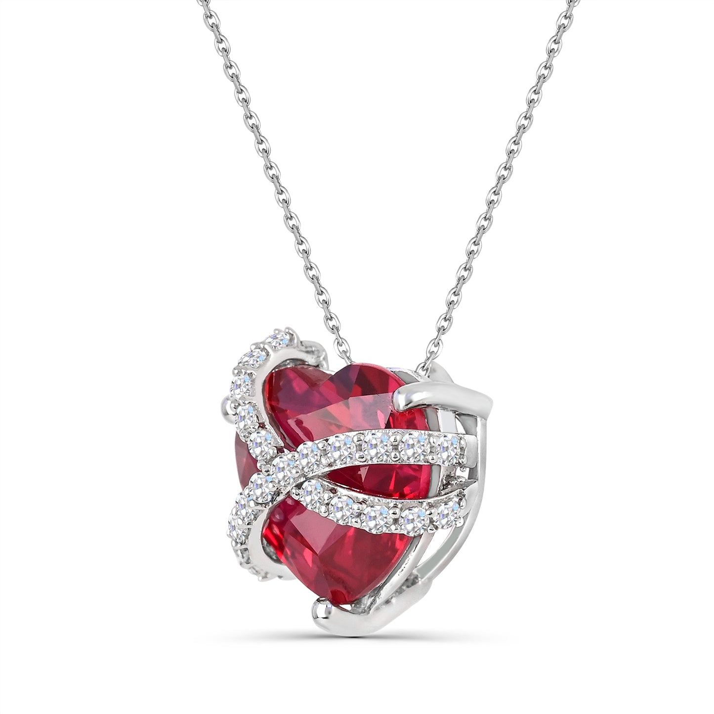 Sterling Silver Created Ruby and Created White Sapphire Necklace