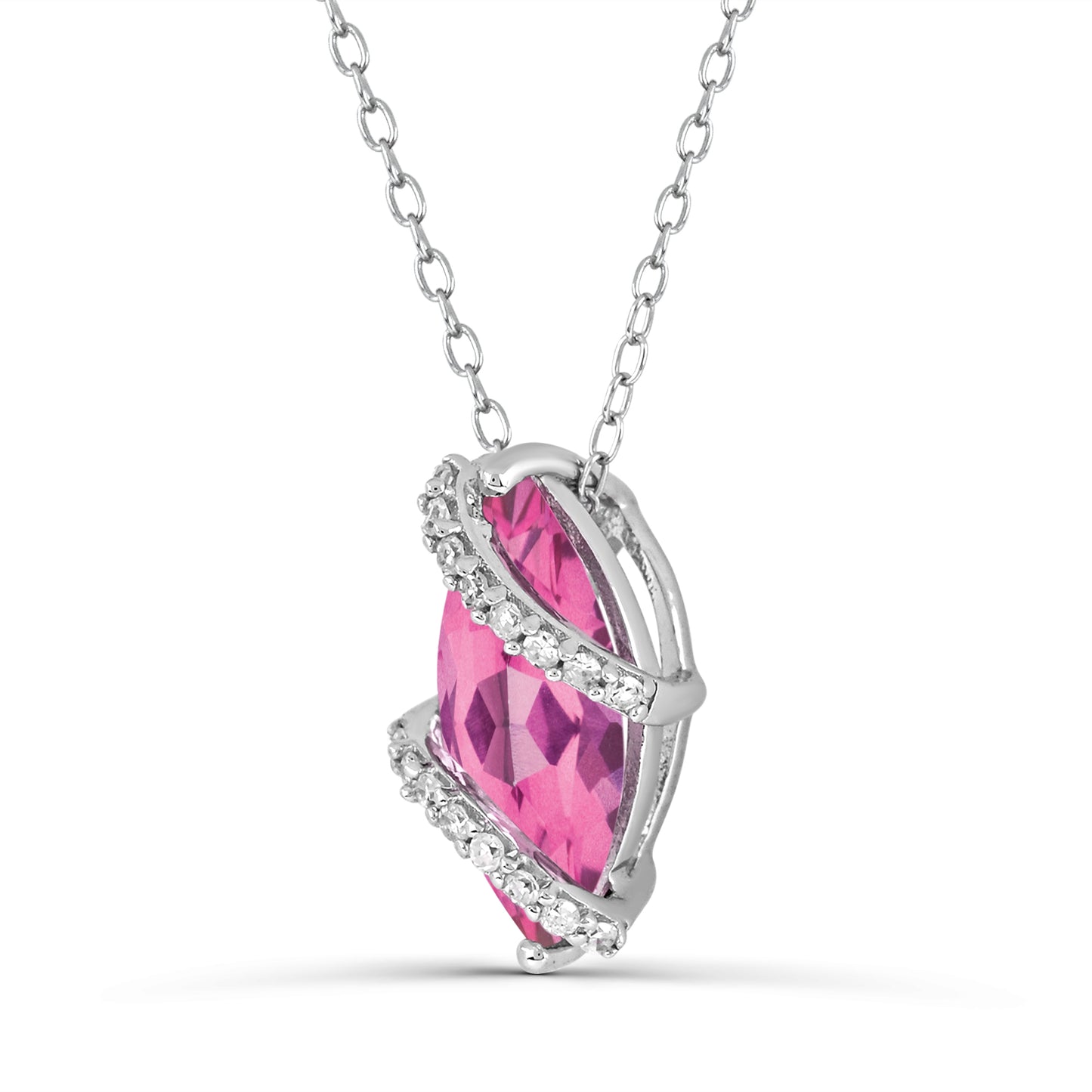 Sterling Silver Created Pink Sapphire and White Topaz Necklace