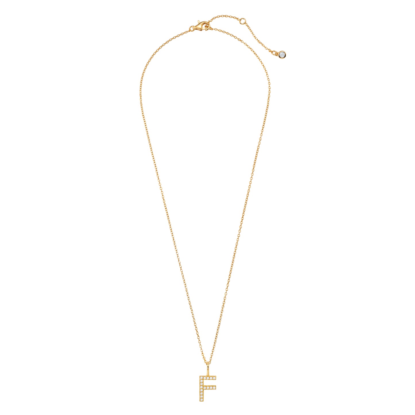 Crislu Letter "F" 18" 0.115 ct. Cubic Zirconia Initial Pendant Necklace in 18K Yellow Gold Plated 925 Sterling Silver