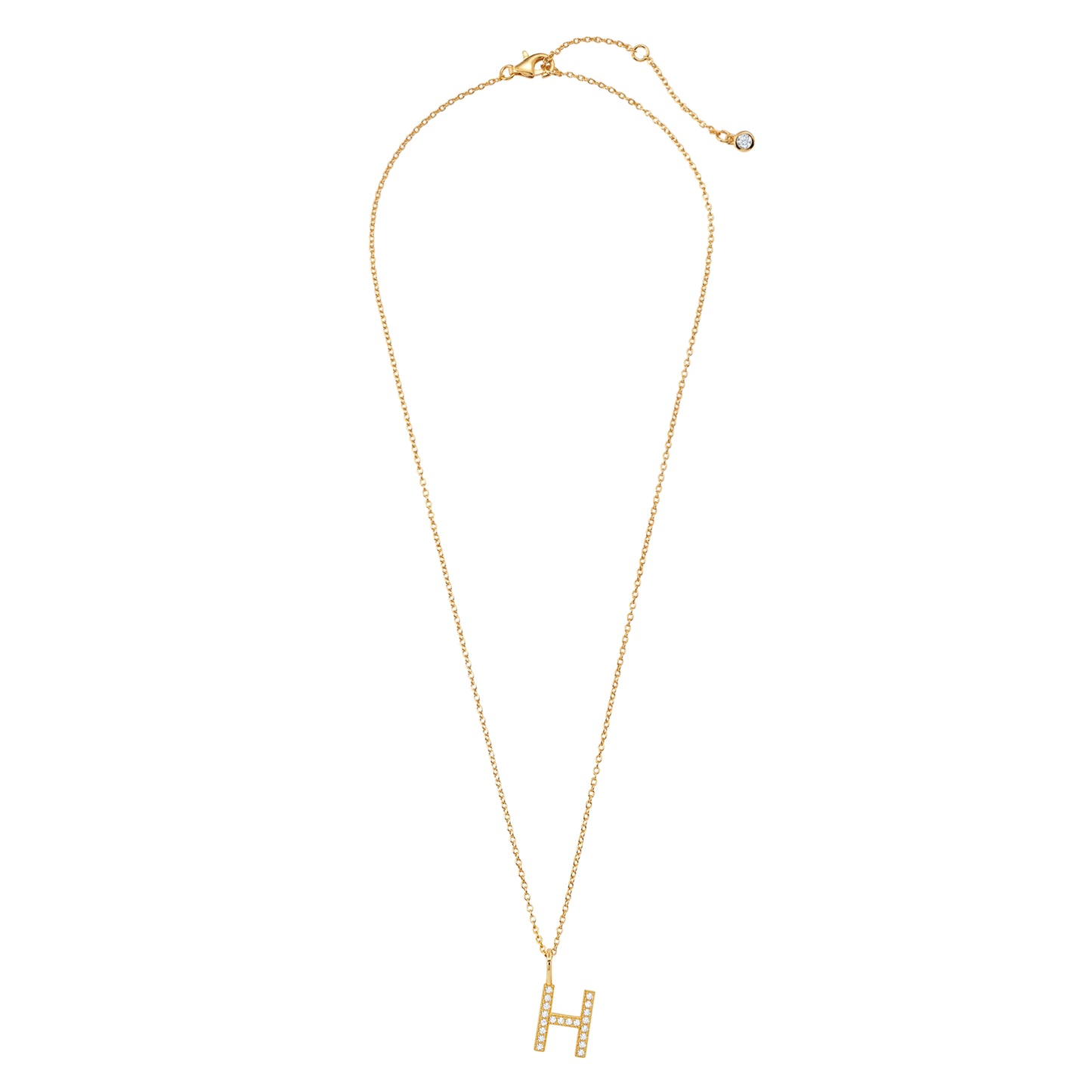 Crislu Letter "H" 18" 0.115 ct. Cubic Zirconia Initial Pendant Necklace in 18K Yellow Gold Plated 925 Sterling Silver