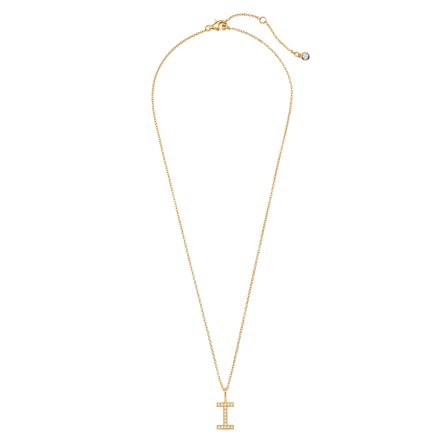 Crislu Letter "I" 18" 0.115 ct. Cubic Zirconia Initial Pendant Necklace in 18K Yellow Gold Plated 925 Sterling Silver