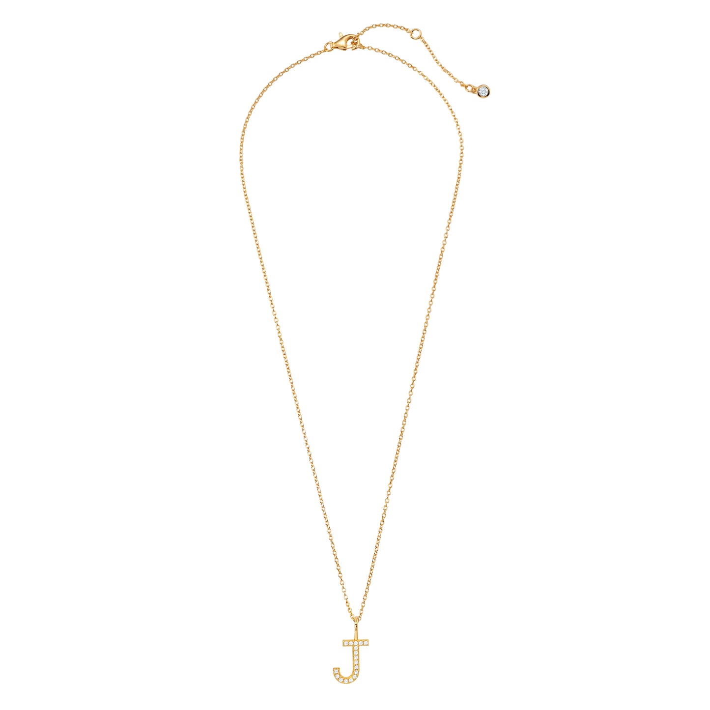 Crislu Letter "J" 18" 0.115 ct. Cubic Zirconia Initial Pendant Necklace in 18K Yellow Gold Plated 925 Sterling Silver