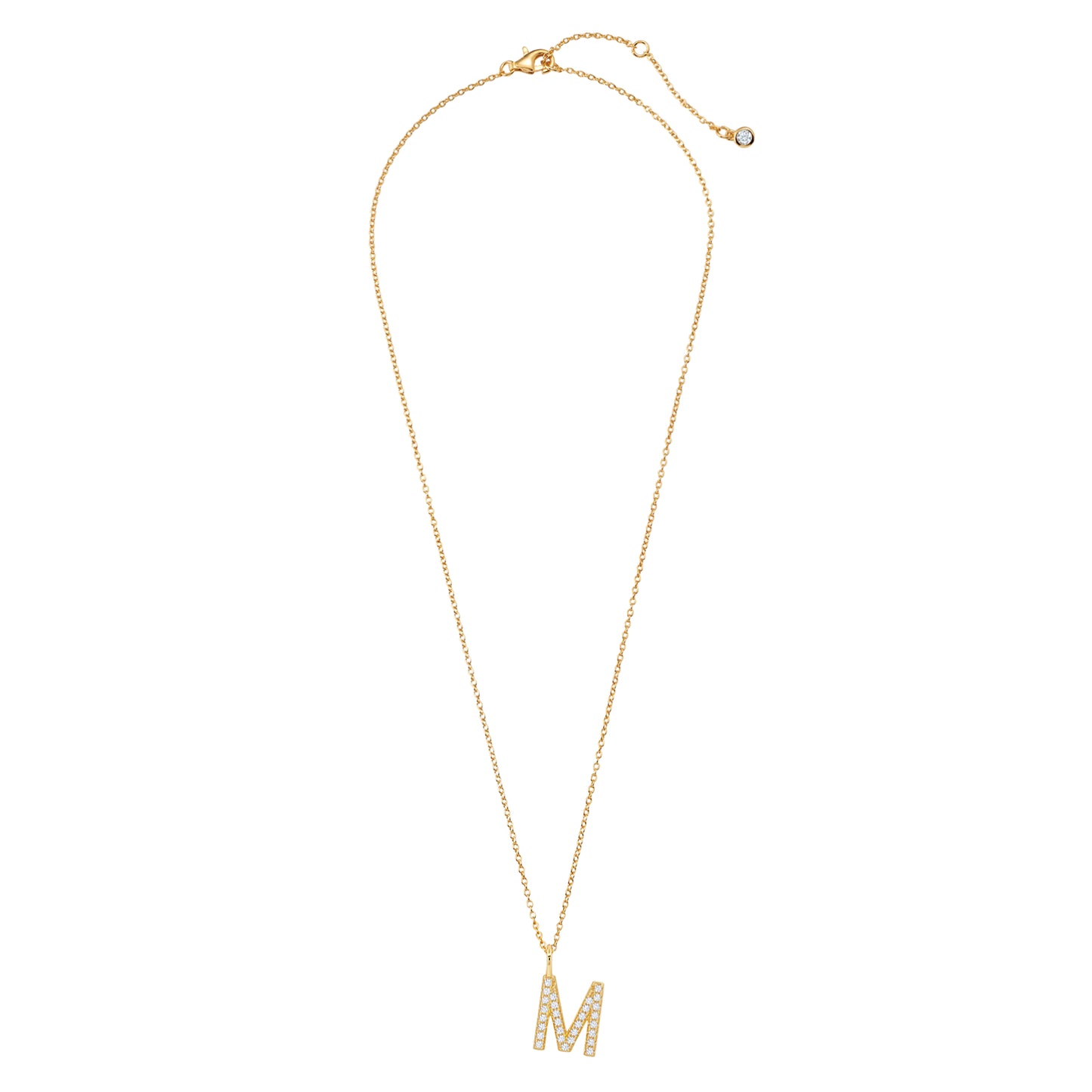 Crislu Letter "M" 18" 0.115 ct. Cubic Zirconia Initial Pendant Necklace in 18K Yellow Gold Plated 925 Sterling Silver