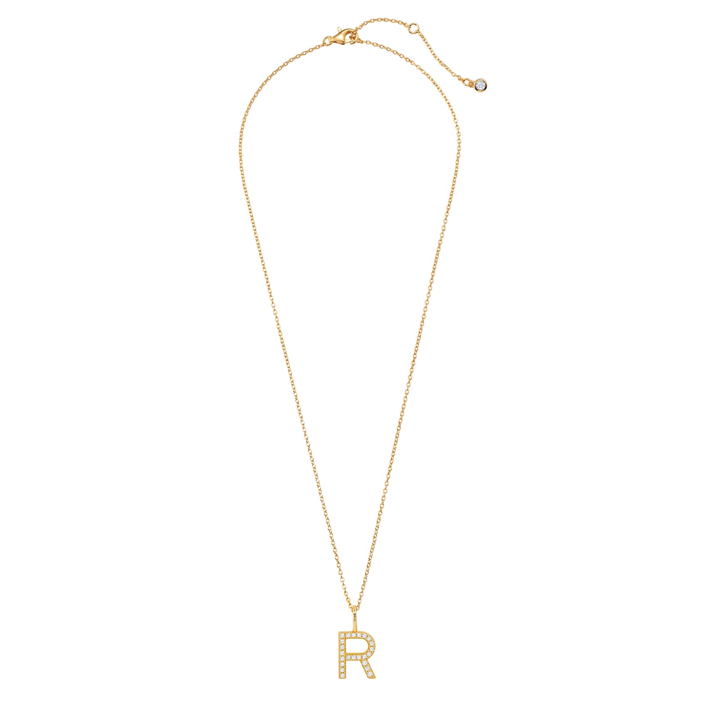 Crislu Letter "R" 18" 0.115 ct. Cubic Zirconia Initial Pendant Necklace in 18K Yellow Gold Plated 925 Sterling Silver