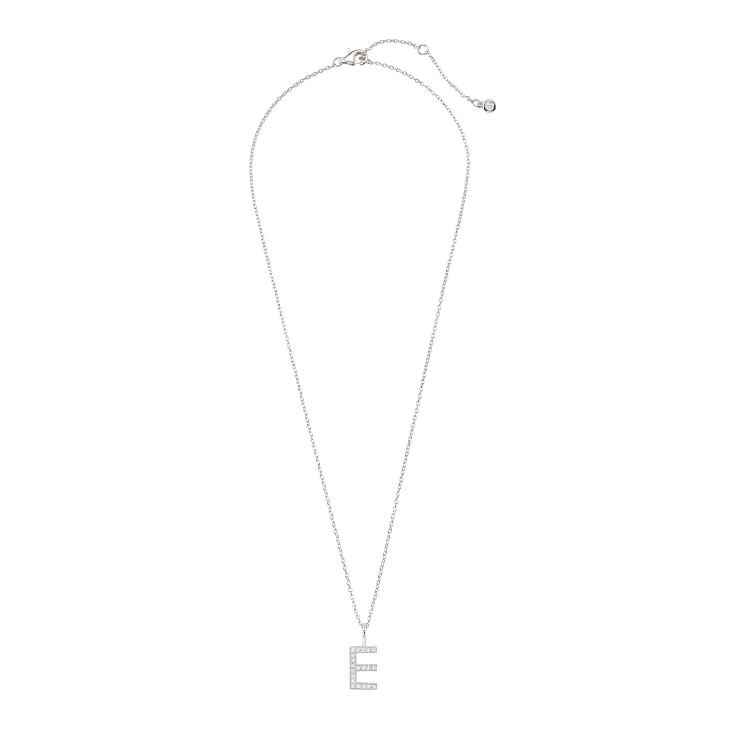 Crislu Letter "E" 18" 0.115 ct. Cubic Zirconia Initial Pendant Necklace in Pure Platinum Plated 925 Sterling Silver