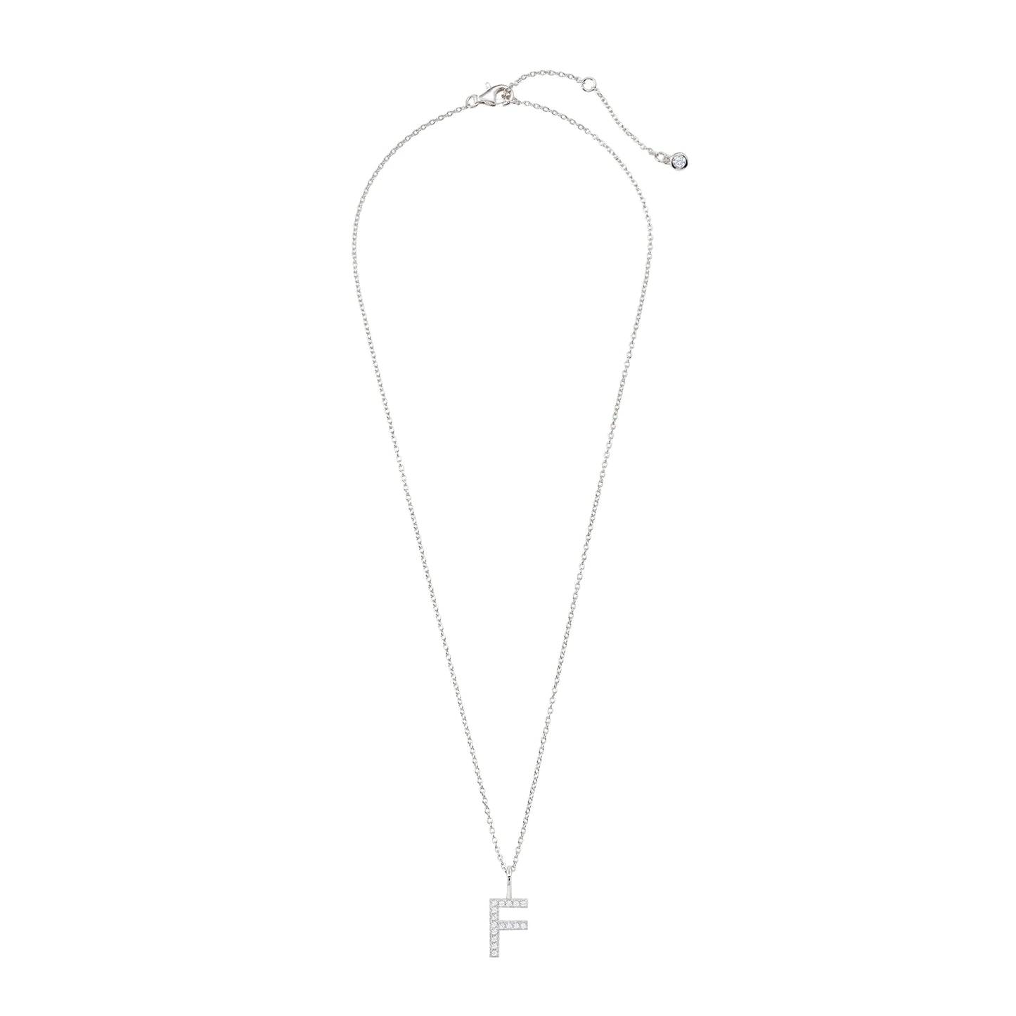 Crislu Letter "F" 18" 0.115 ct. Cubic Zirconia Initial Pendant Necklace in Pure Platinum Plated 925 Sterling Silver