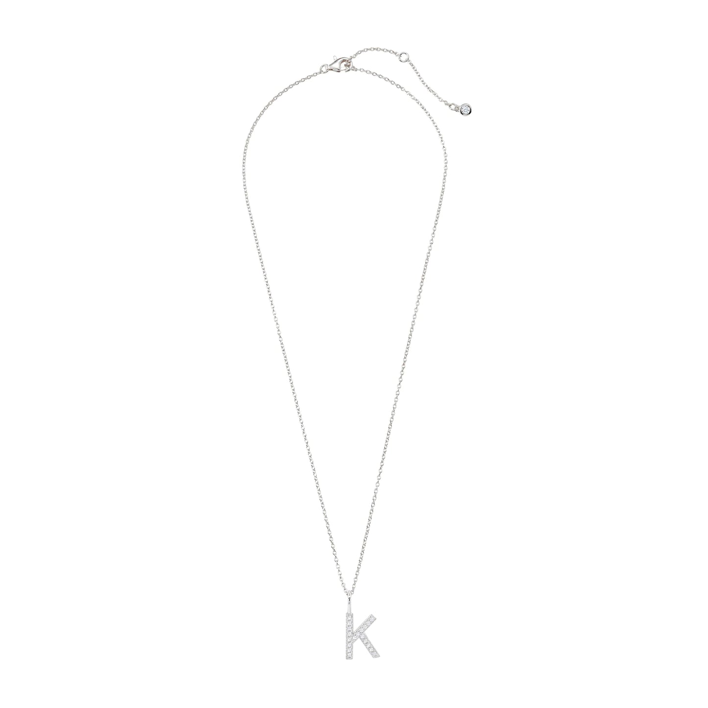 Crislu Letter "K" 18" 0.115 ct. Cubic Zirconia Initial Pendant Necklace in Pure Platinum Plated 925 Sterling Silver