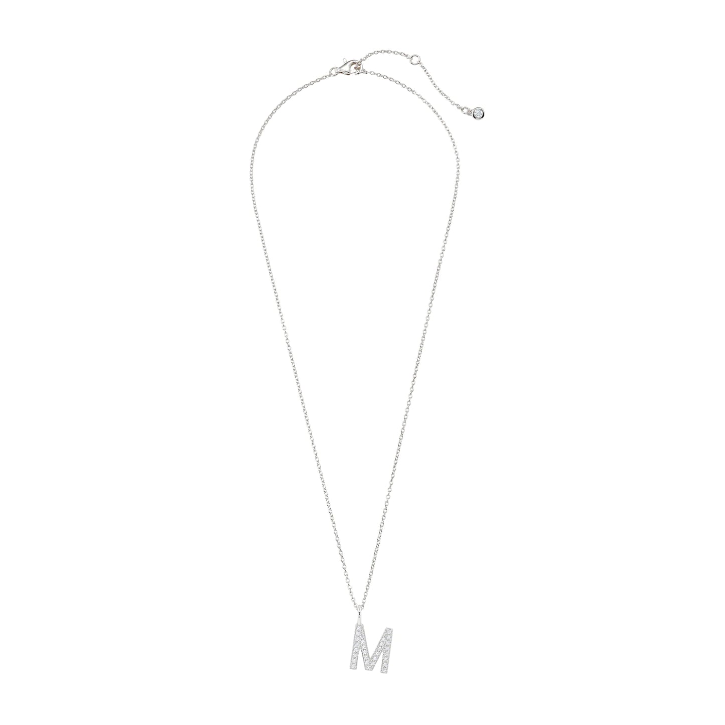 Crislu Letter "M" 18" 0.115 ct. Cubic Zirconia Initial Pendant Necklace in Pure Platinum Plated 925 Sterling Silver