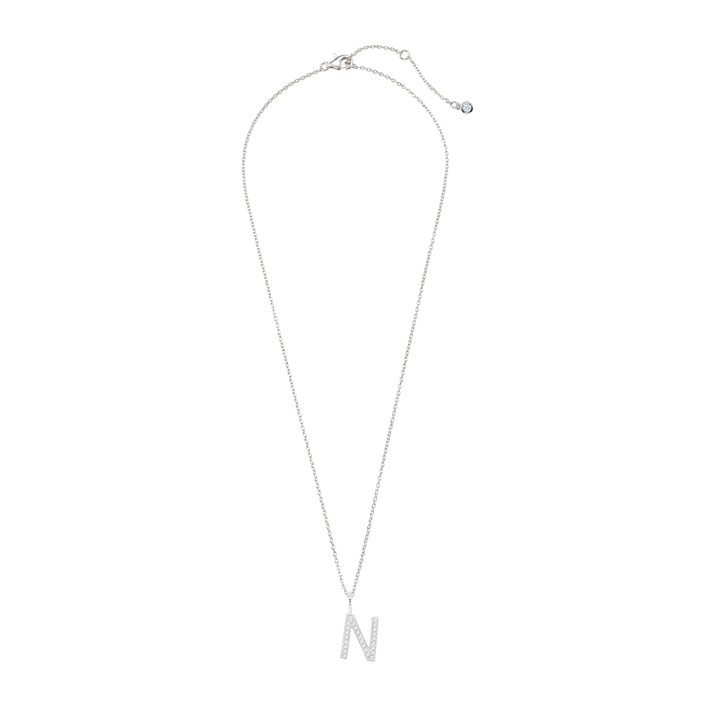 Crislu Letter "N" 18" 0.115 ct. Cubic Zirconia Initial Pendant Necklace in Pure Platinum Plated 925 Sterling Silver