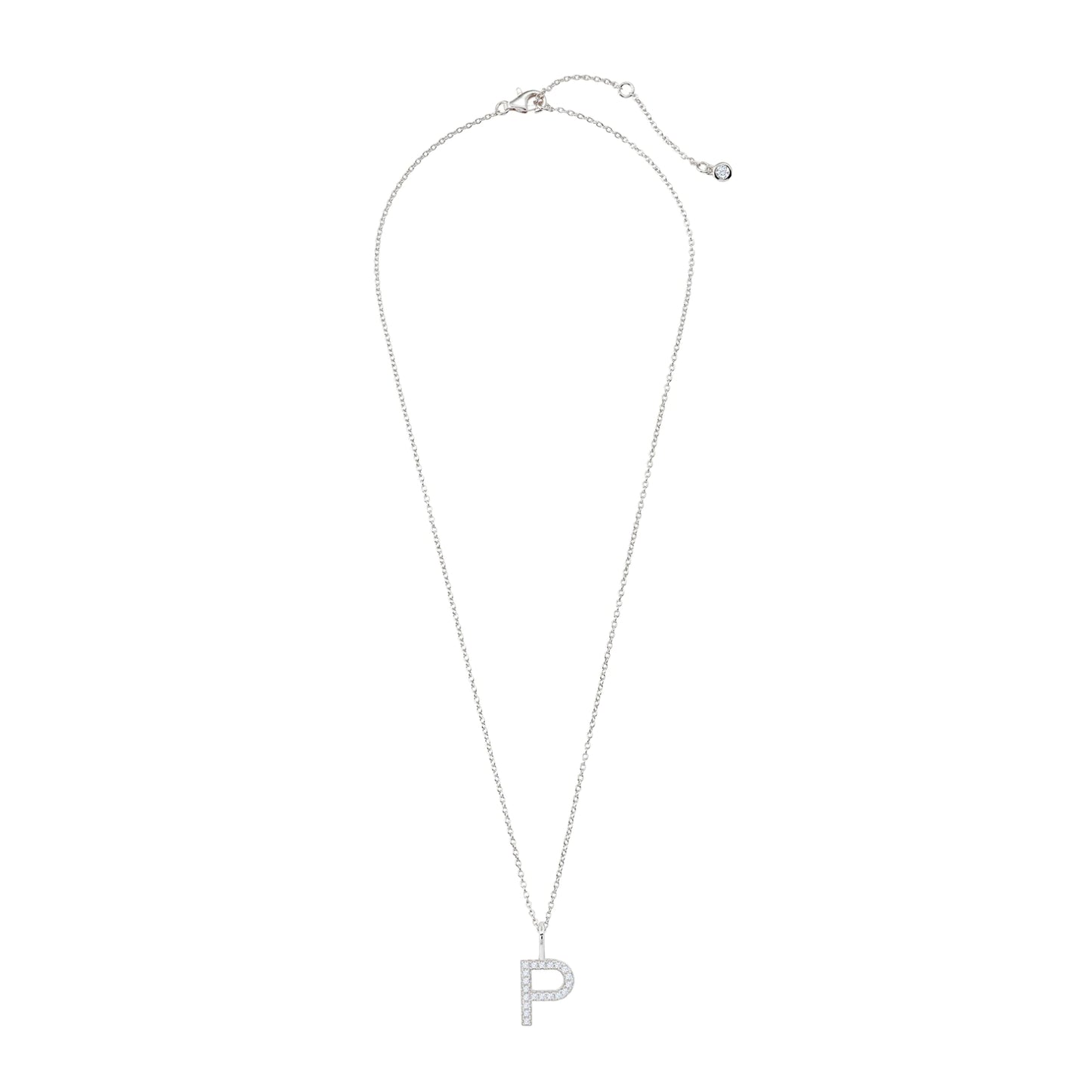 Crislu Letter "P" 18" 0.115 ct. Cubic Zirconia Initial Pendant Necklace in Pure Platinum Plated 925 Sterling Silver