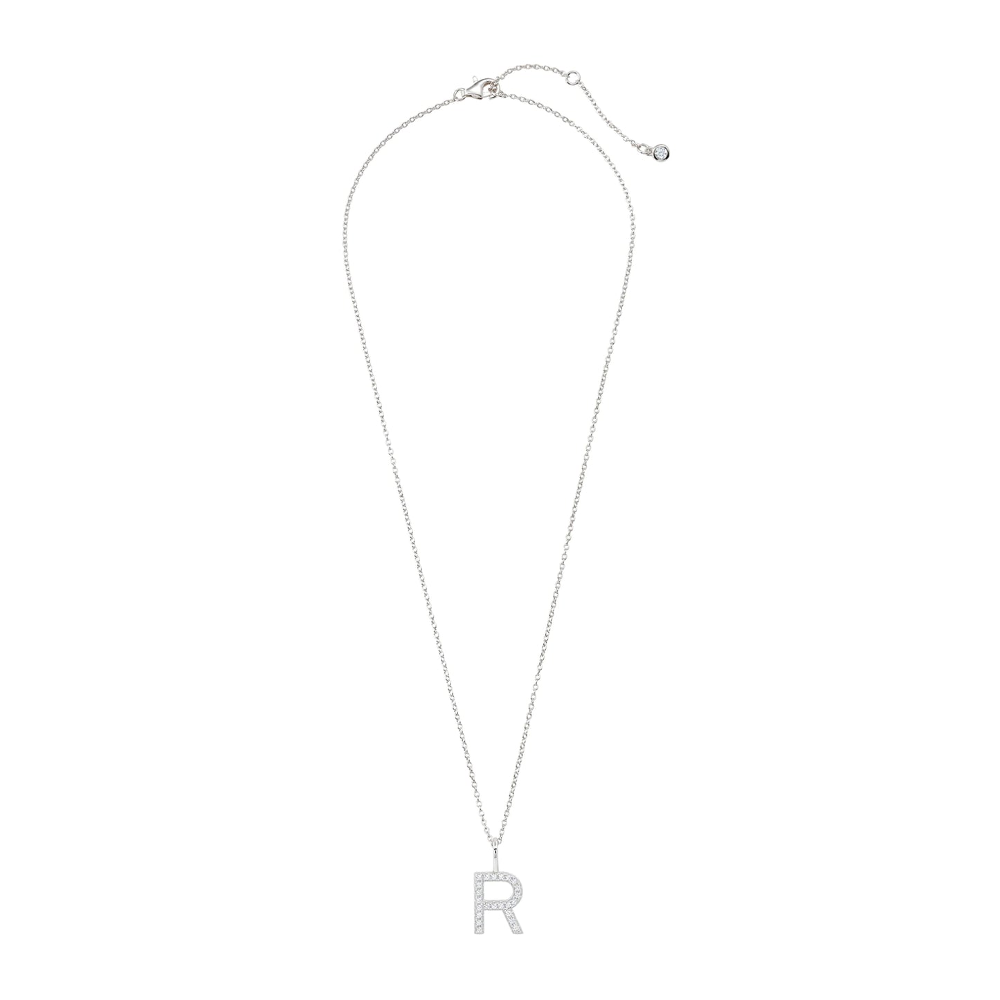 Crislu Letter "R" 18" 0.115 ct. Cubic Zirconia Initial Pendant Necklace in Pure Platinum Plated 925 Sterling Silver