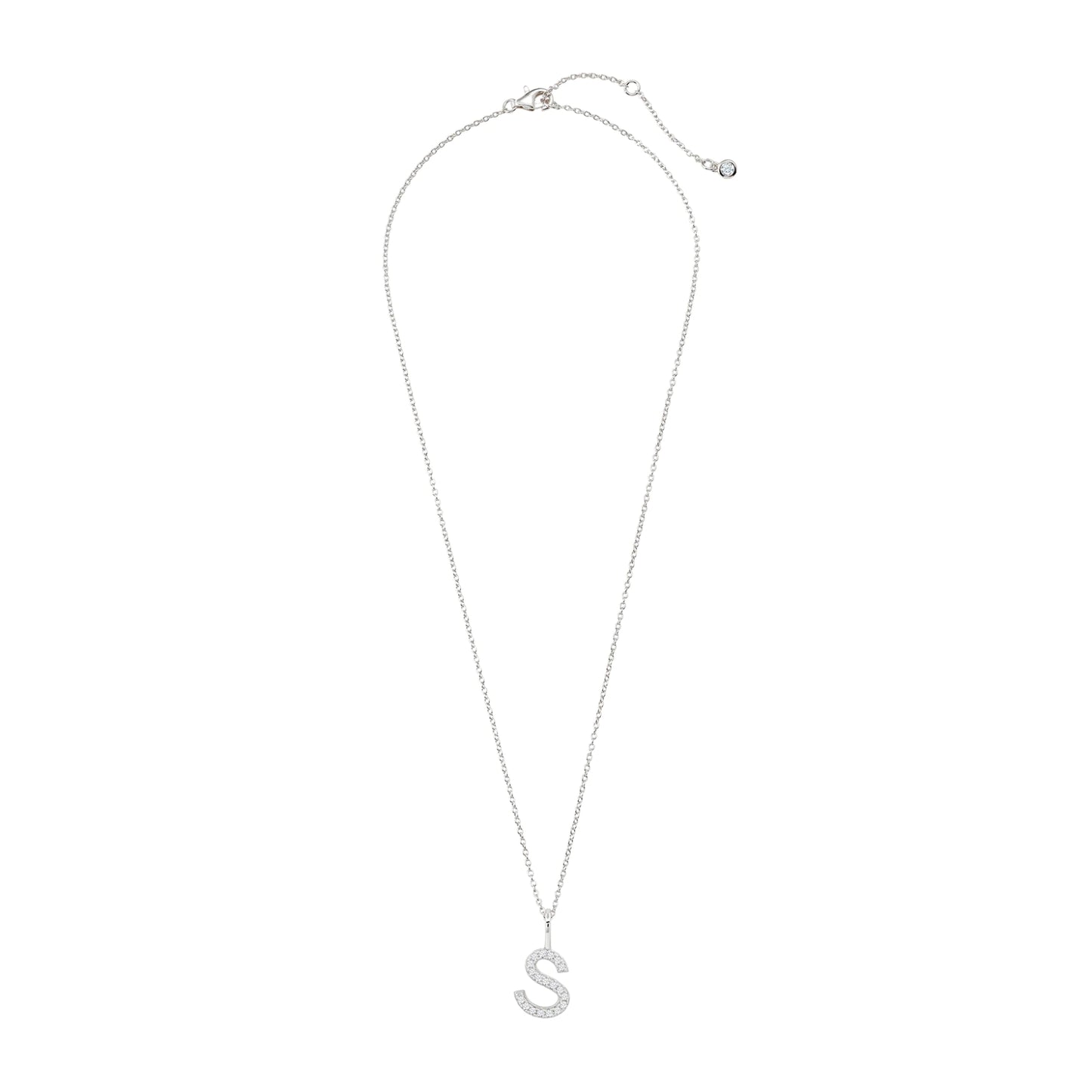 Crislu Letter "S" 18" 0.115 ct. Cubic Zirconia Initial Pendant Necklace in Pure Platinum Plated 925 Sterling Silver