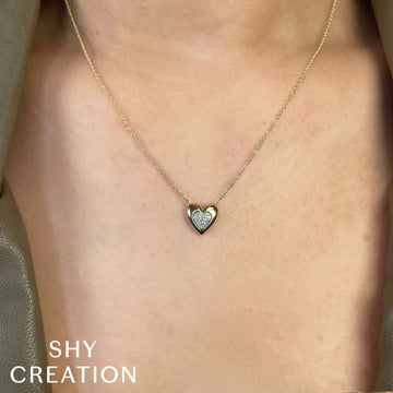 Collar de oro amarillo de 14 k con forma de corazón y diamantes de 0,04 ct para mujer de Shy Creation Kate