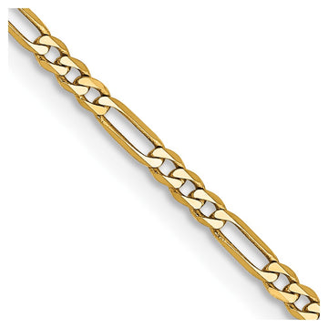 Collar de cadena Figaro plana de 16" y 1,8 mm para mujer en oro amarillo de 14 quilates
