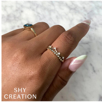 Anillo de diamantes de 0,11 ct. para mujer de Shy Creation Kate en oro amarillo de 14 k (talla 7)