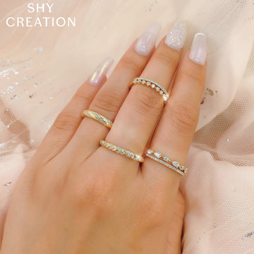 Anillo de oro amarillo de 14 quilates con diamantes en forma de pera para mujer Shy Creation Colette de 0,37 ct. - Talla 7