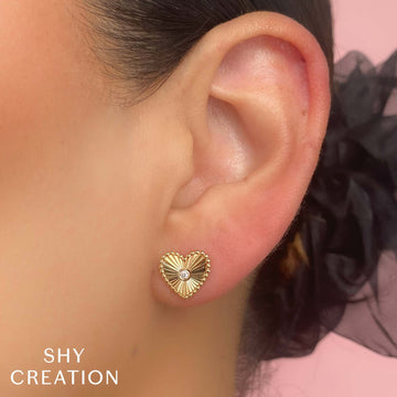 Shy Creations Kate 0.04 ct. Diamond Bezel Heart Stud Earring in 14K Yellow Gold