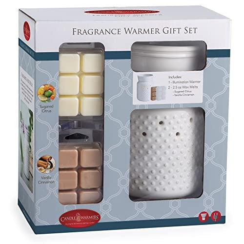 Candle Warmers 9" Illumination Electric Fragrance Warmer Gift Set with 2 Wax Melts - White