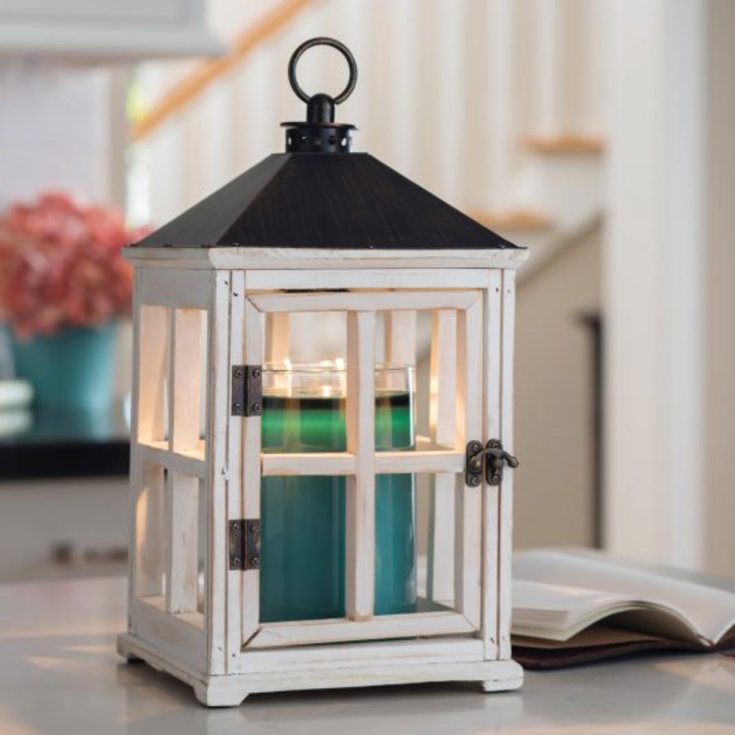 Candle Warmers Weathered Wooden Lantern with Metal Hardware - White