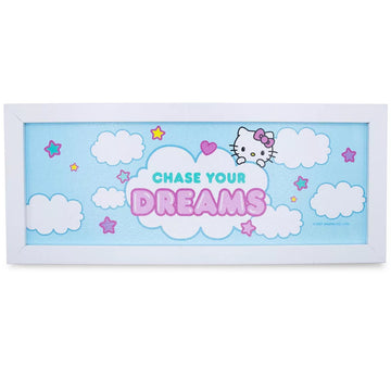 Letrero colgante de madera de Hello Kitty de 12" x 5" con la frase "Chase Your Dreams" para pared enmarcado